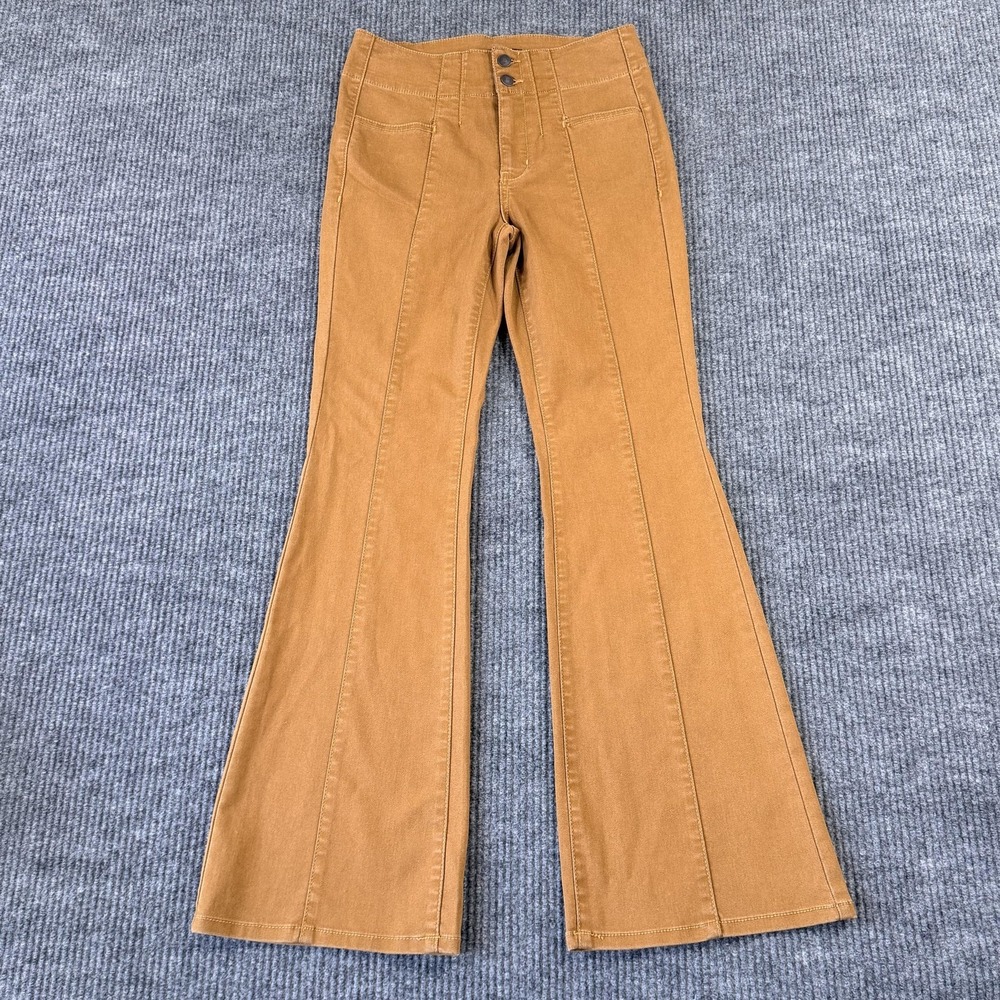 Jordache Pants Womens 9 Brown High Rise Flare Twill Khakis Pockets Casual Fall